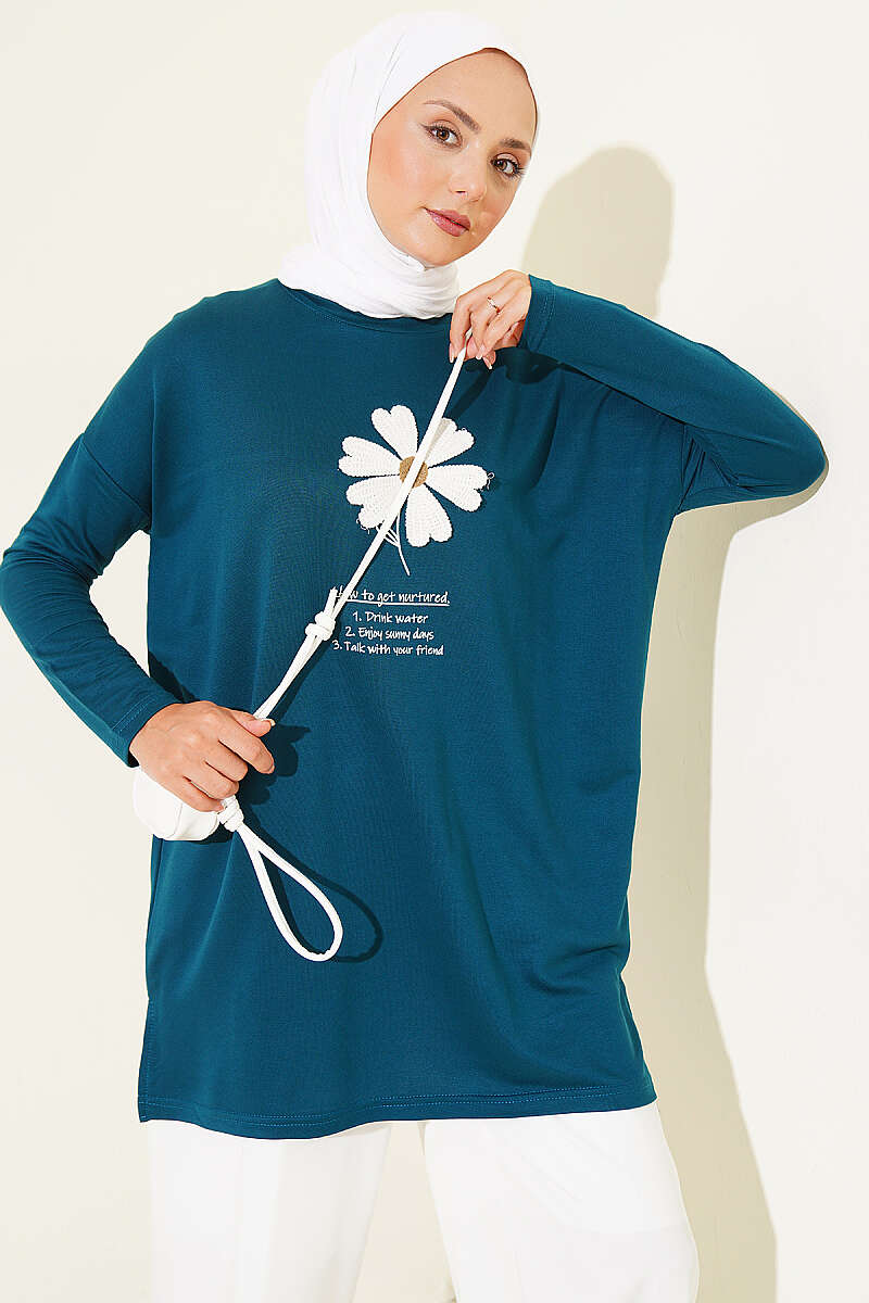 Tunic with Daisy Emblem - Teal