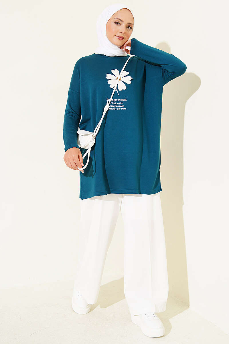 Tunic with Daisy Emblem - Teal