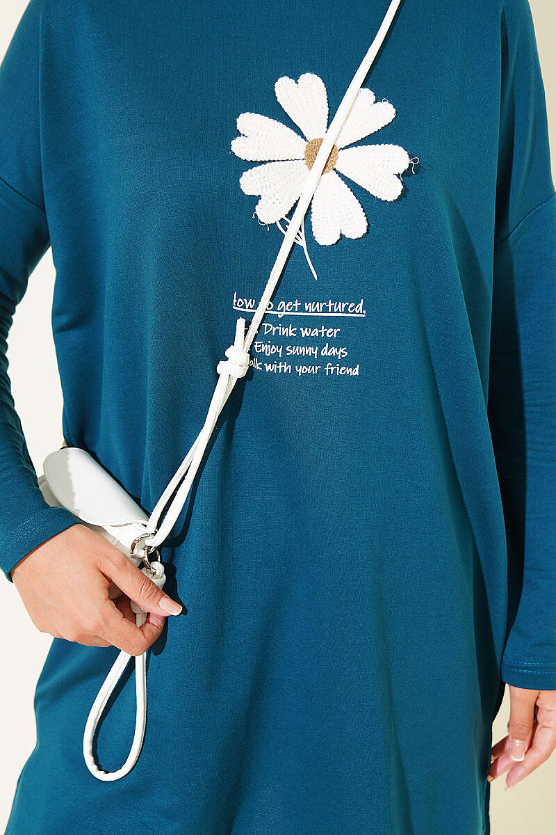 Tunic with Daisy Emblem - Teal