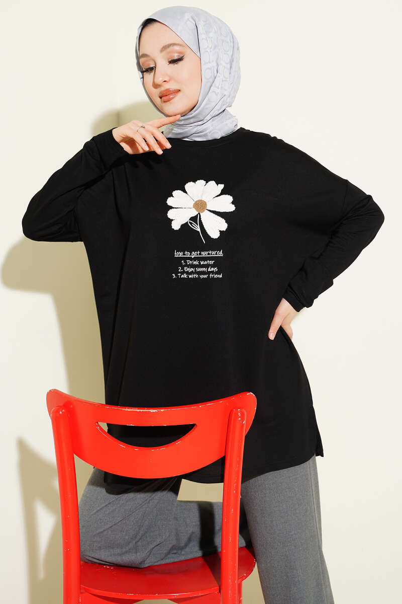 Tunic with Daisy Emblem - Black