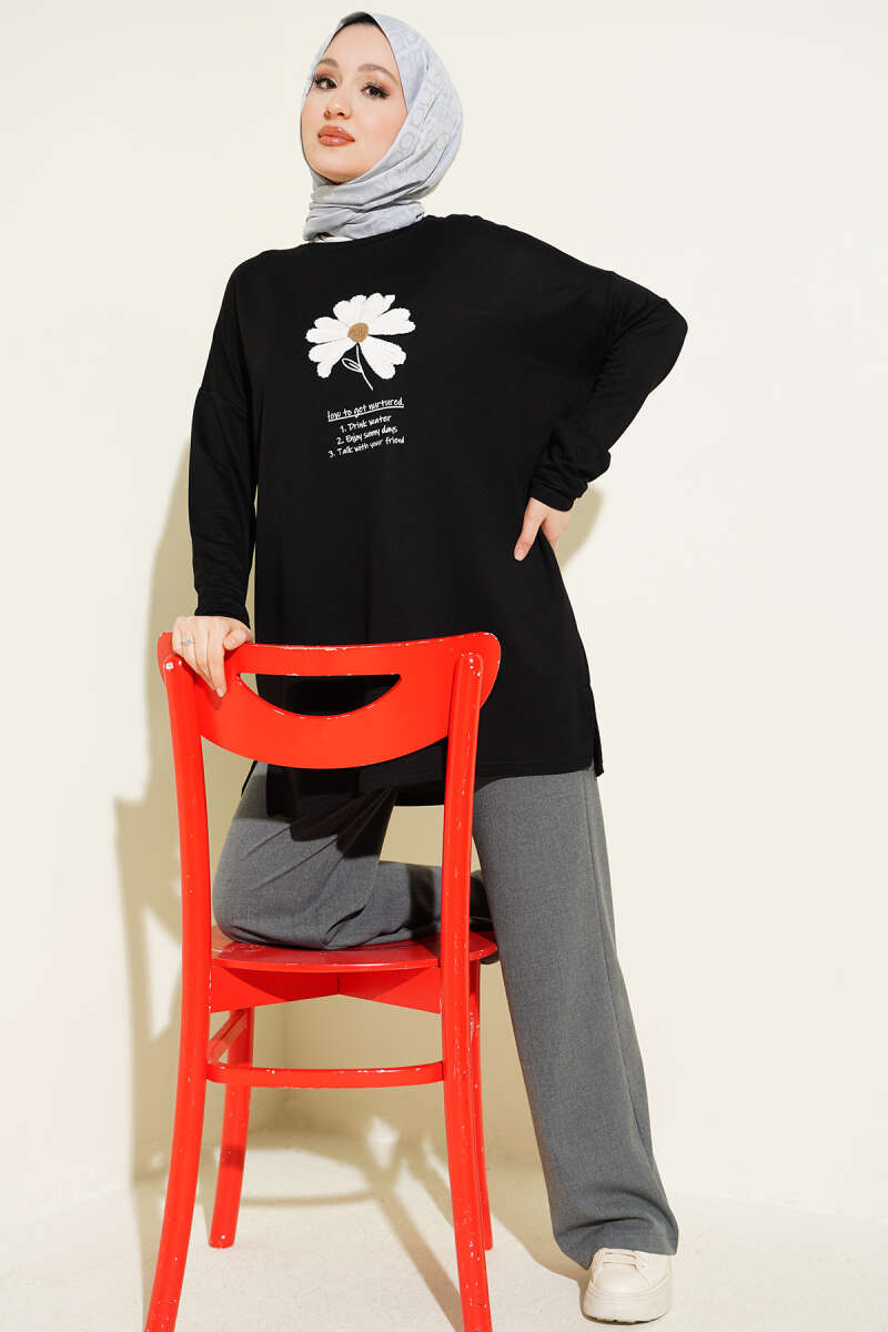 Tunic with Daisy Emblem - Black