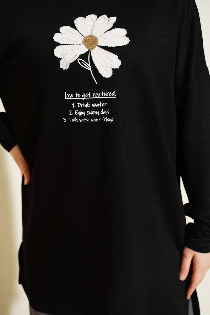 Tunic with Daisy Emblem - Black