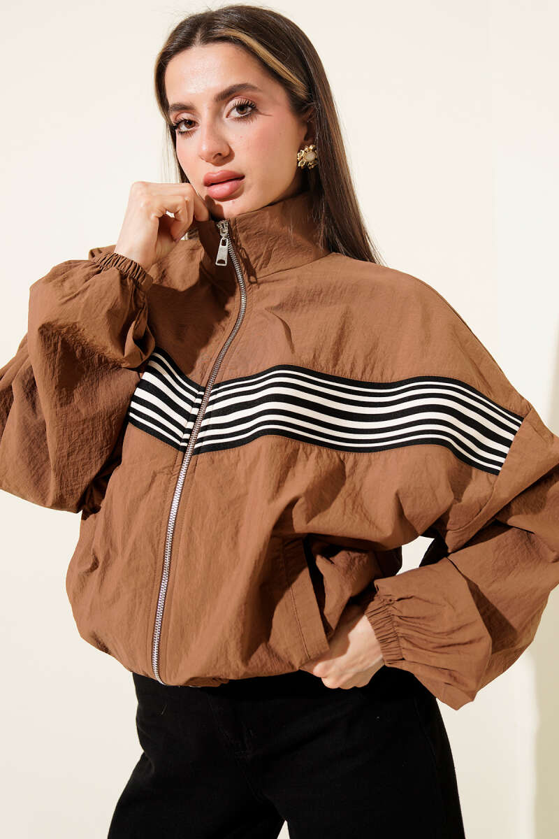 Jacket with Striped Front Panel - Brown