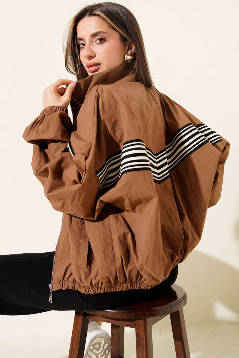 Jacket with Striped Front Panel - Brown