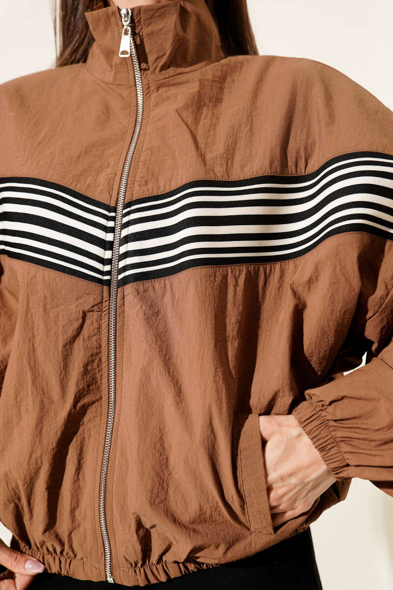 Jacket with Striped Front Panel - Brown