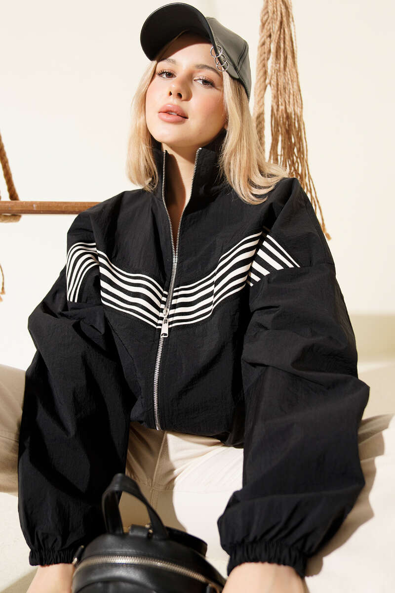 Jacket with Striped Front Panel - Black