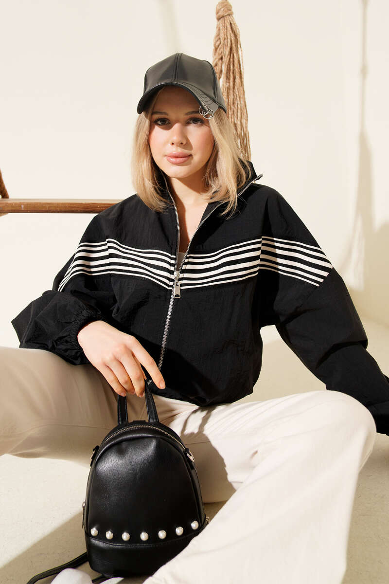 Jacket with Striped Front Panel - Black