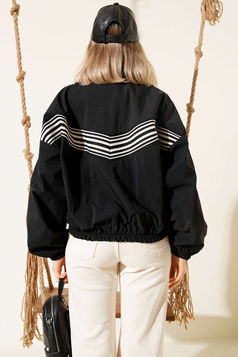 Jacket with Striped Front Panel - Black