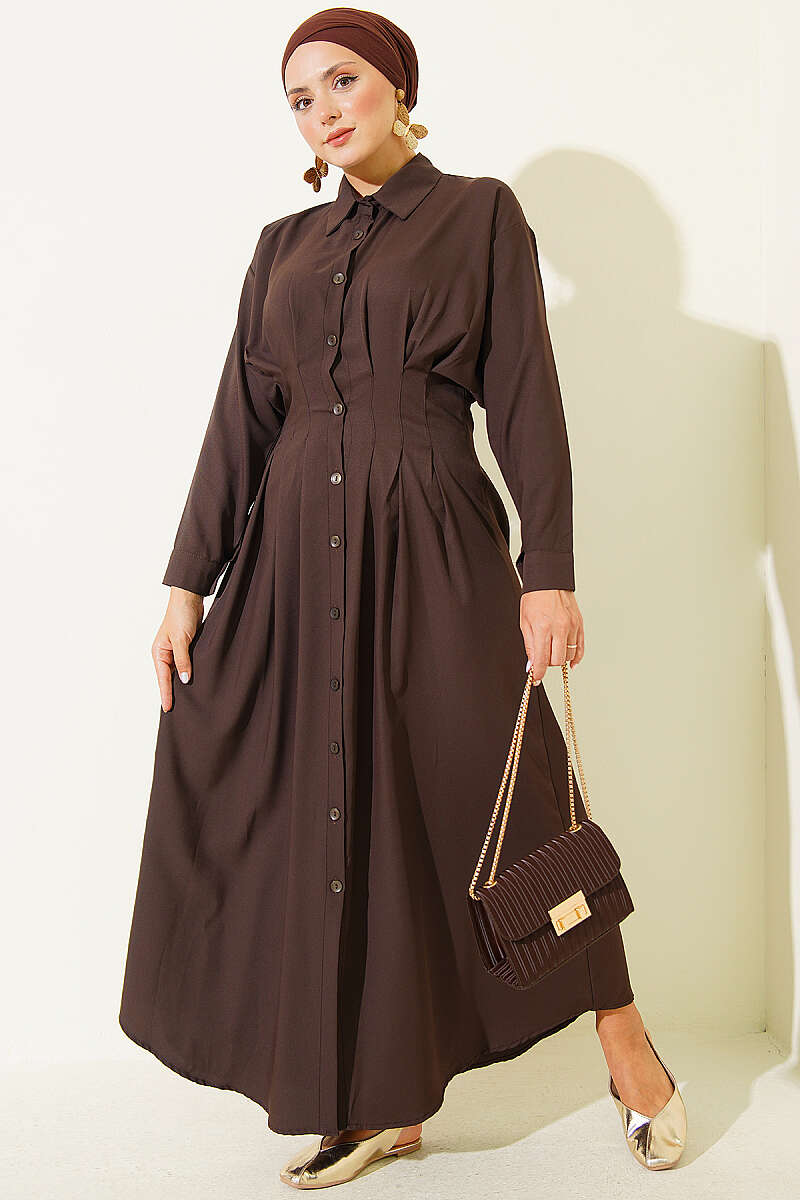 Dress with Front Darts - Brown