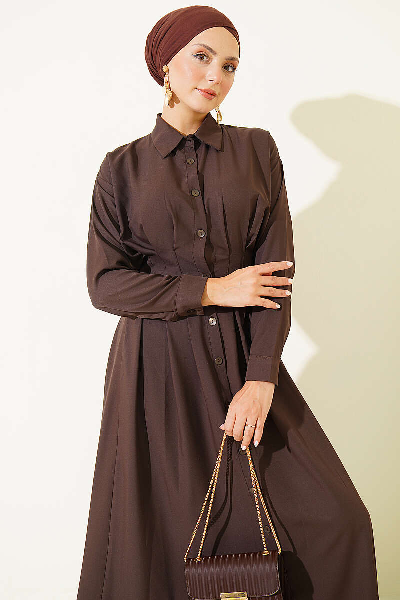 Dress with Front Darts - Brown