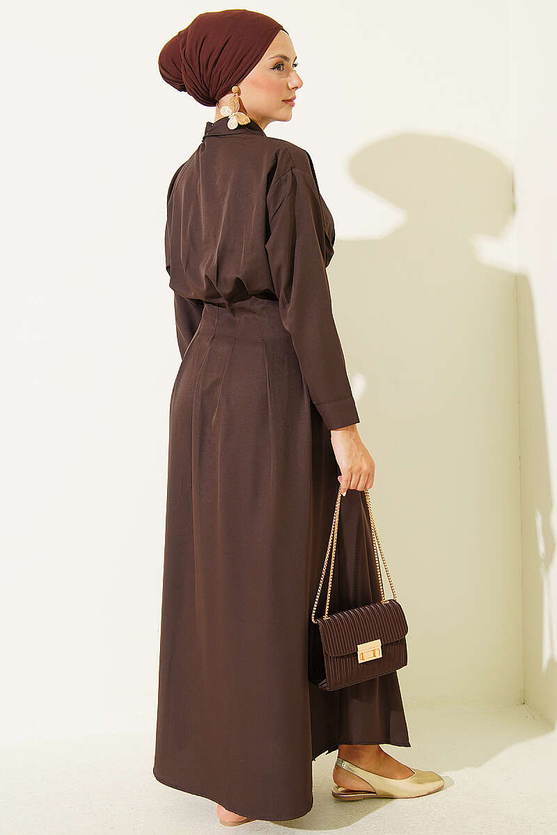 Dress with Front Darts - Brown