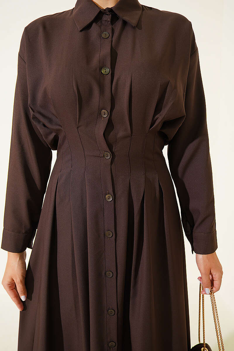 Dress with Front Darts - Brown