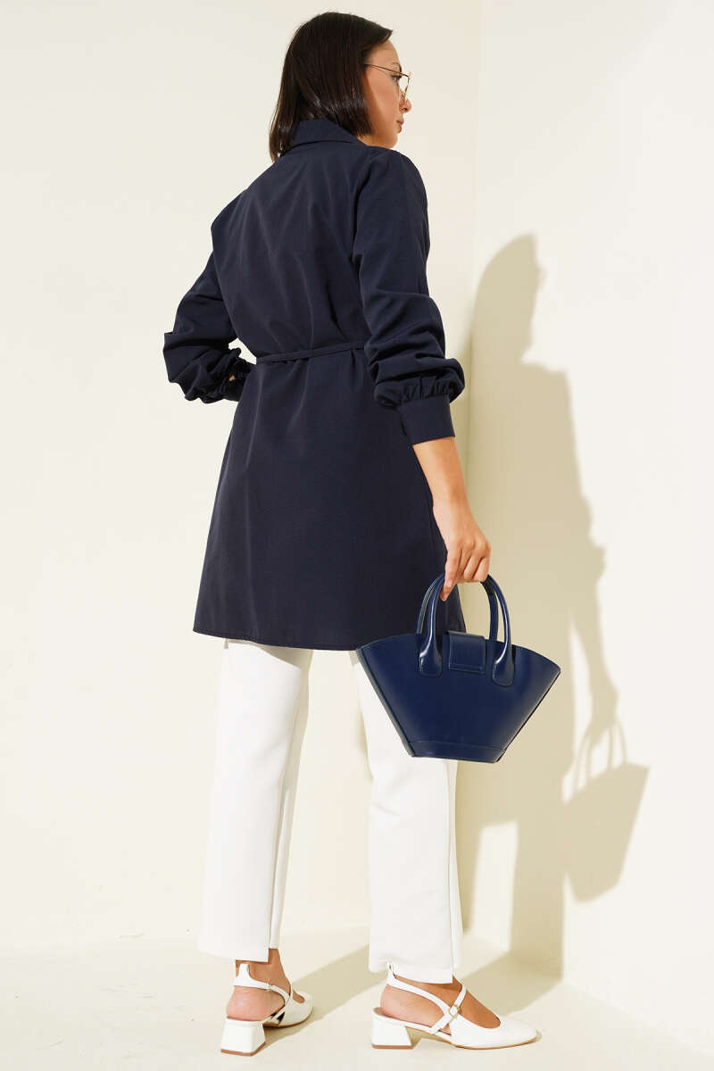 Tunic with Front Darts and Tie Belt - Navy