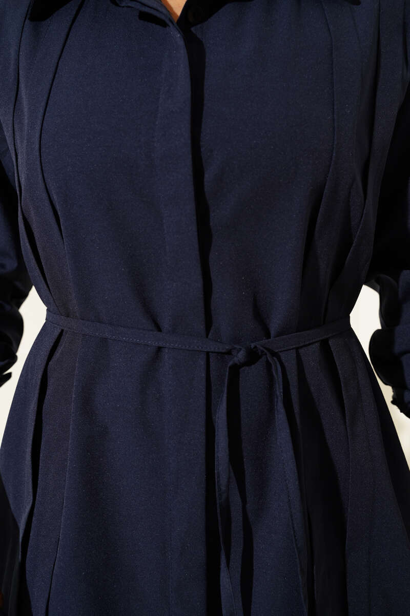 Tunic with Front Darts and Tie Belt - Navy