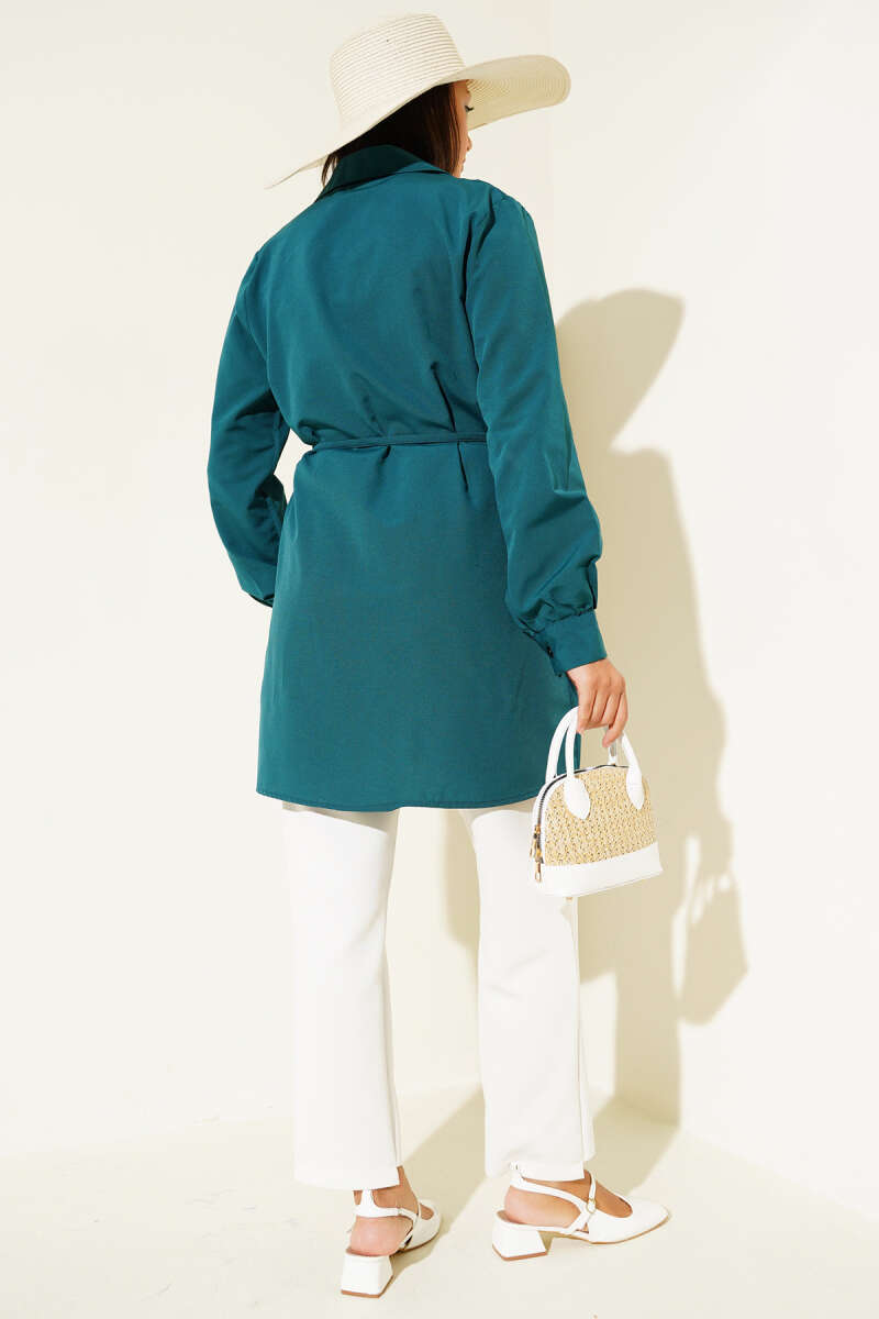 Tunic with Front Darts and Tie Belt - Emerald