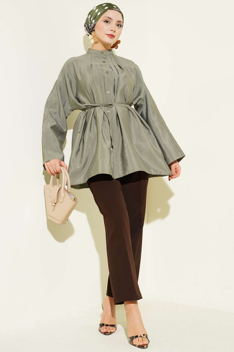 Parachute Shirt with Front Darts - Khaki