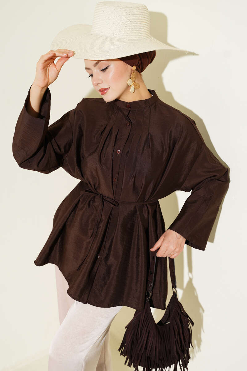 Parachute Shirt with Front Darts - Brown