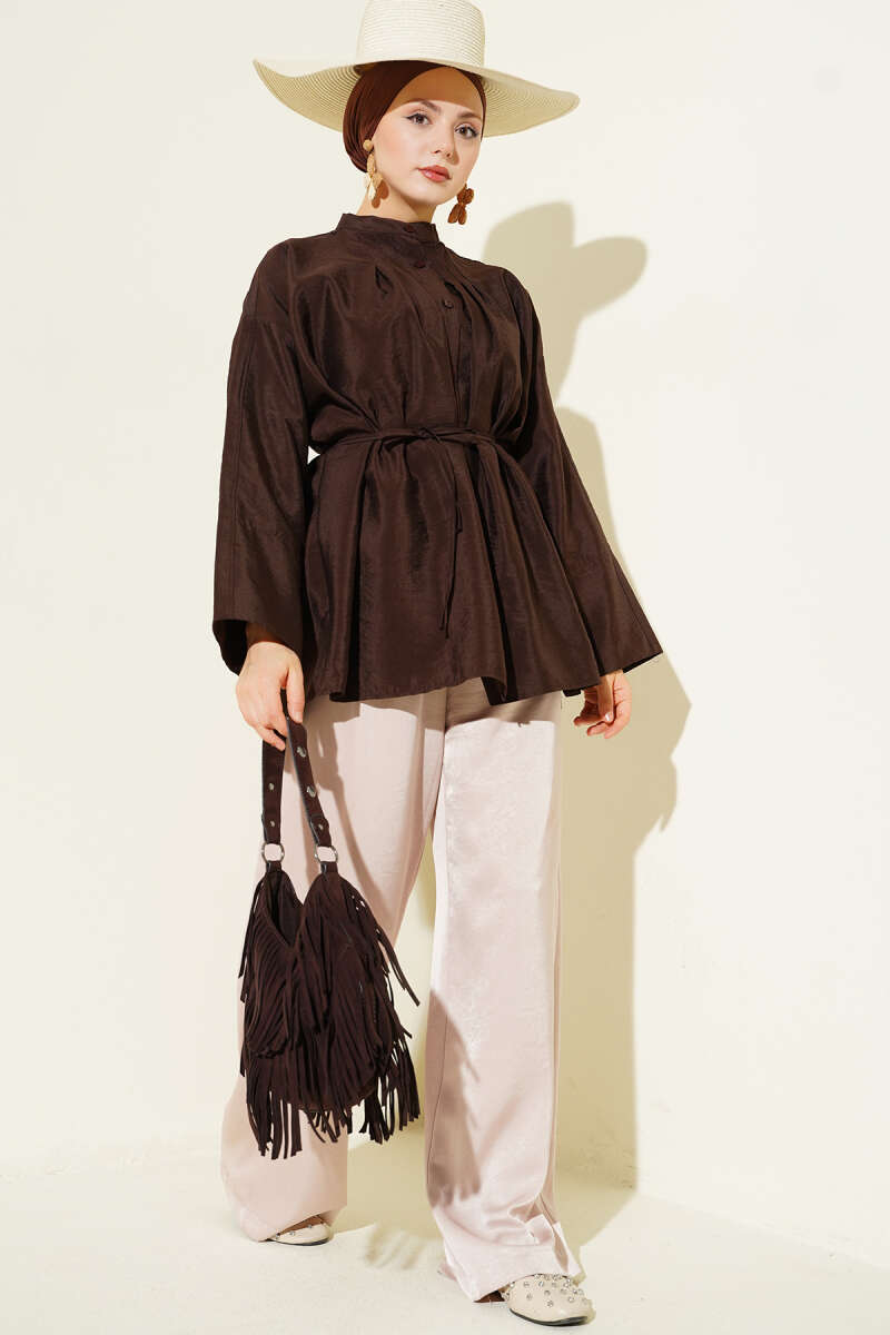Parachute Shirt with Front Darts - Brown