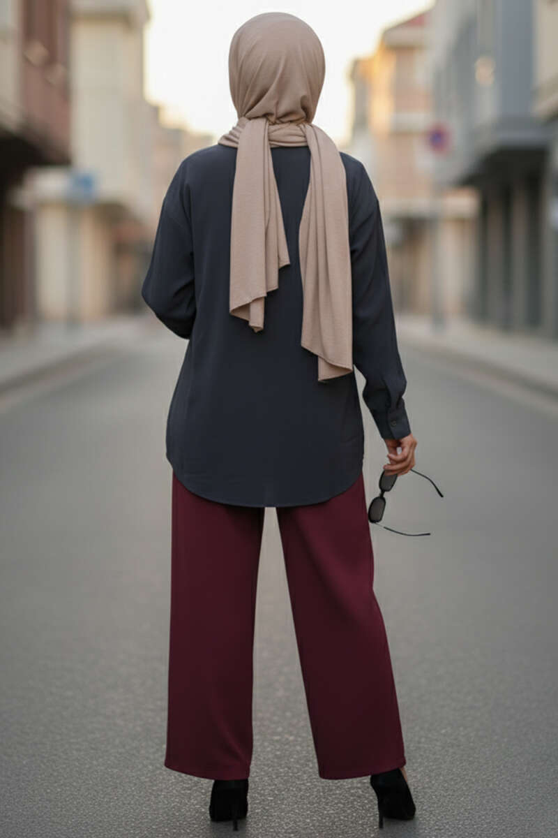 Tencel Shirt with Front Pleats - Navy