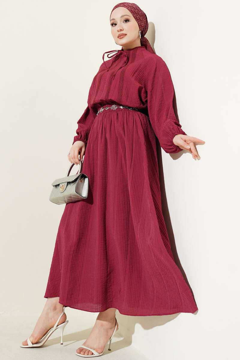 Skirt Set with Lace Front Trim - Burgundy