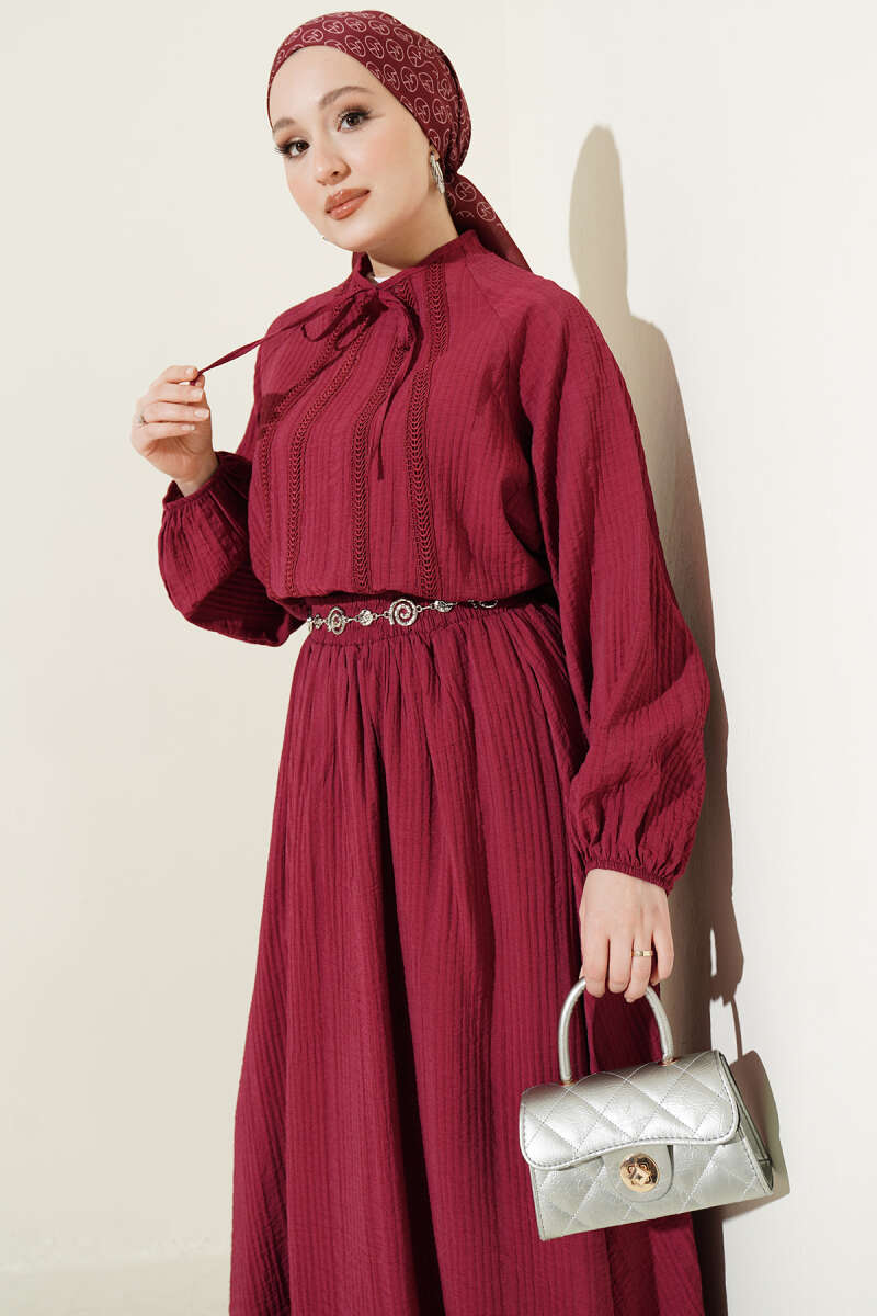 Skirt Set with Lace Front Trim - Burgundy