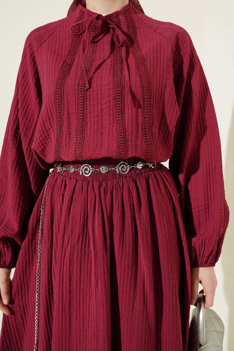 Skirt Set with Lace Front Trim - Burgundy