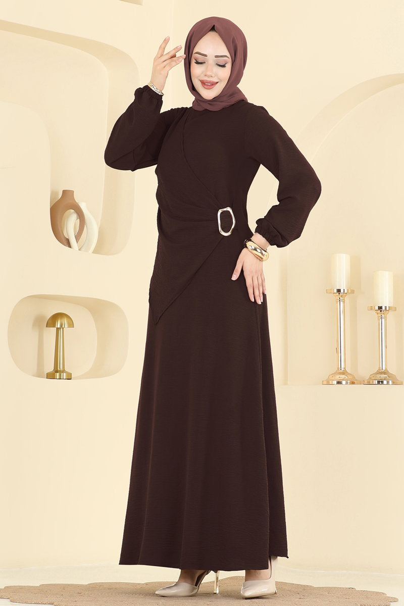 Aerobin Dress with Front Buckle - Dark Brown