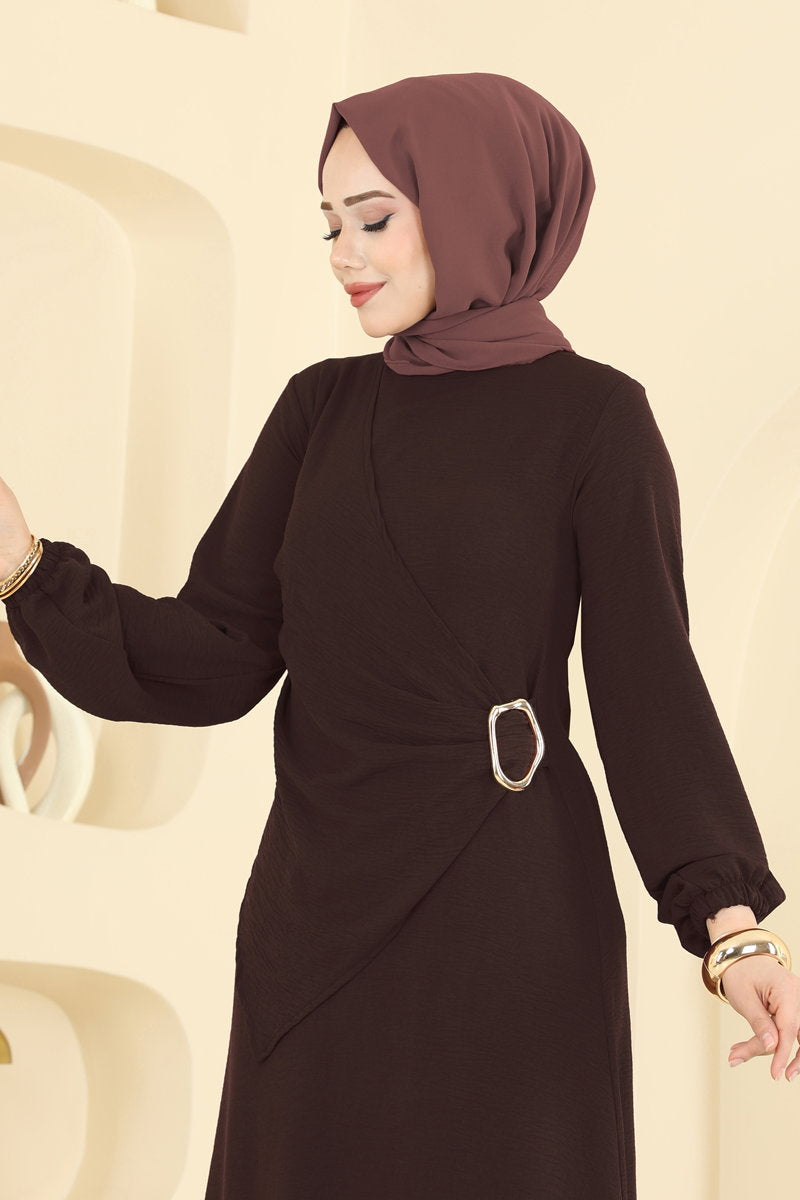 Aerobin Dress with Front Buckle - Dark Brown