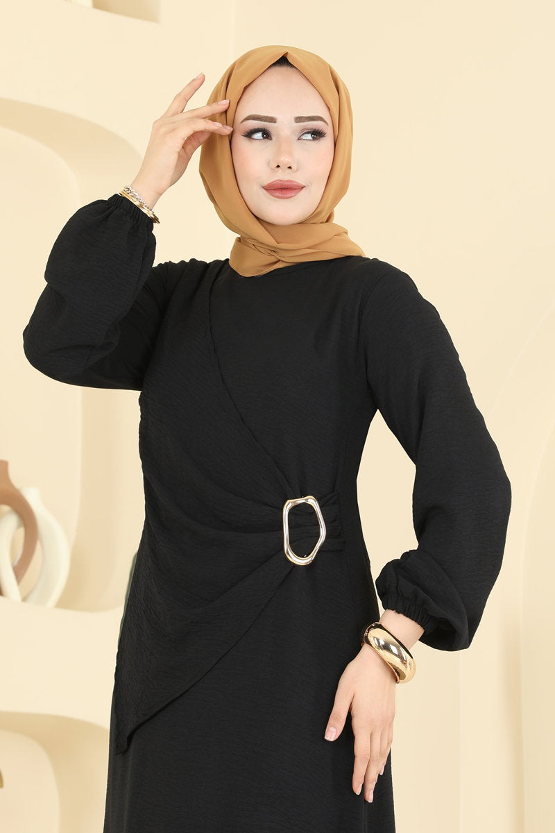Aerobin Dress with Front Buckle - Black