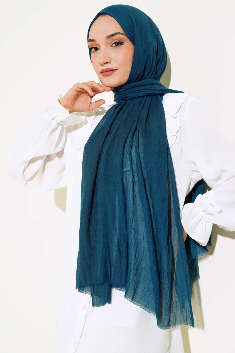 Organic Bamboo Crinkle Shawl - Petrol Green