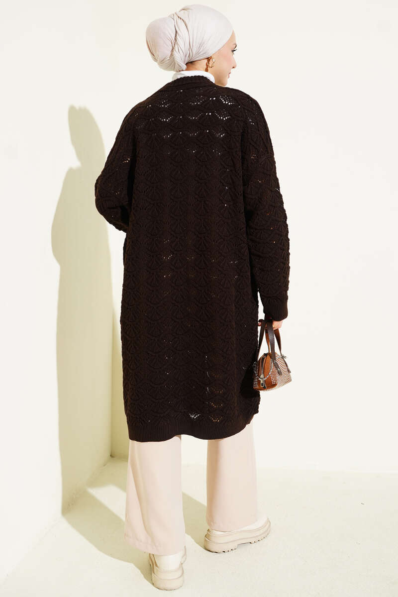 Knit Cardigan with Cable Detail - Dark Brown