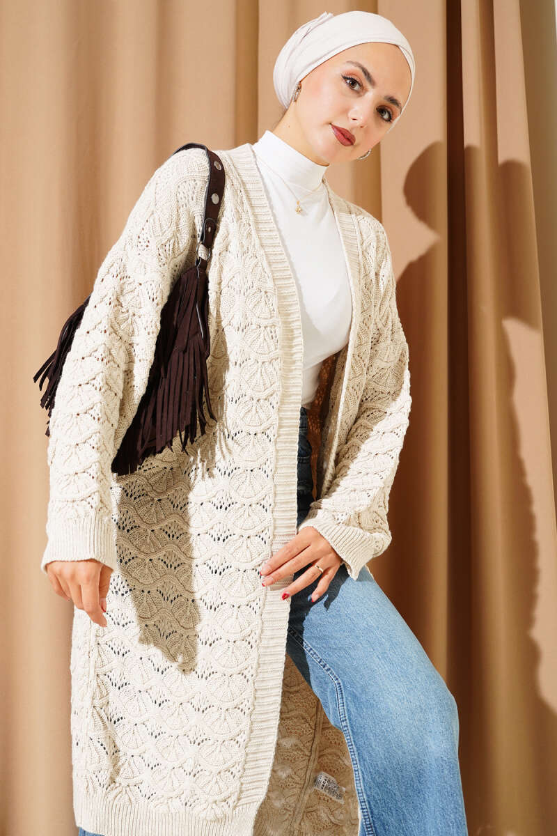 Knit Cardigan with Cable Detail - Beige