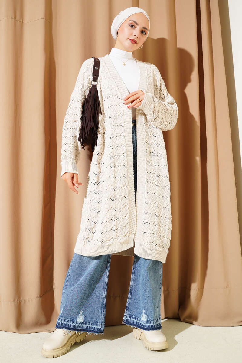 Knit Cardigan with Cable Detail - Beige