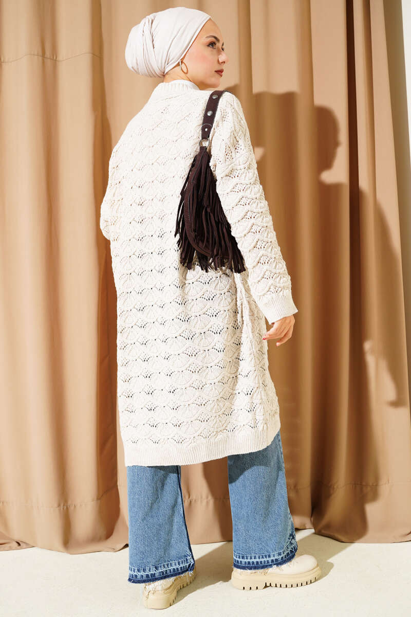 Knit Cardigan with Cable Detail - Beige