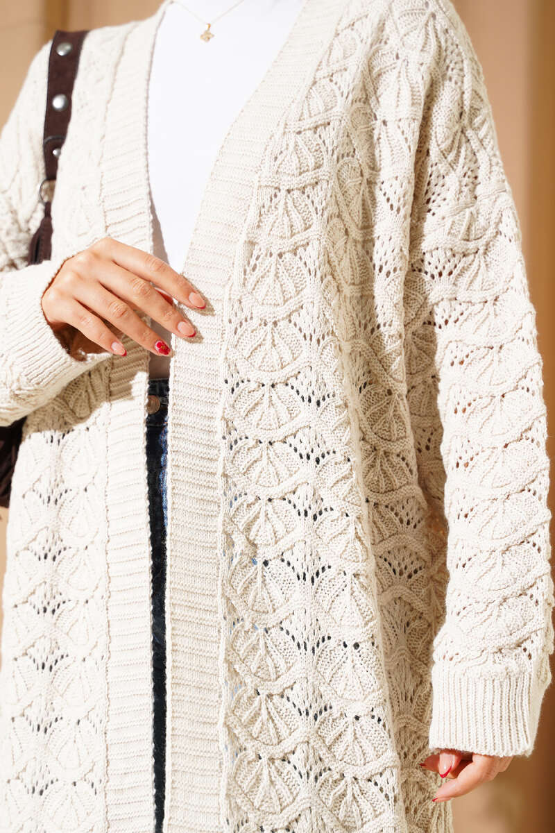 Knit Cardigan with Cable Detail - Beige