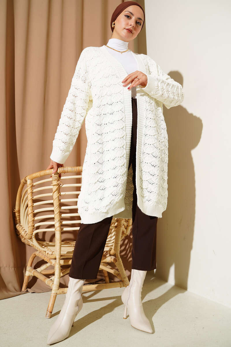Knit Cardigan with Cable Detail - Ecru