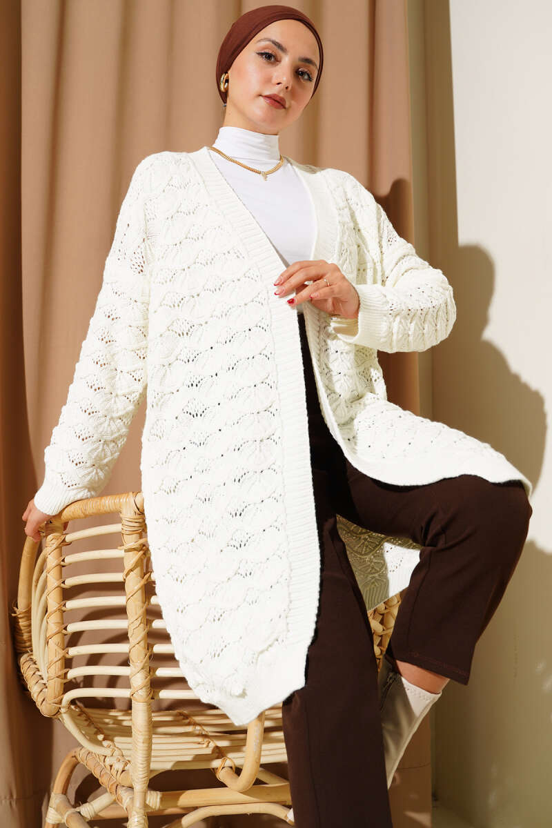 Knit Cardigan with Cable Detail - Ecru