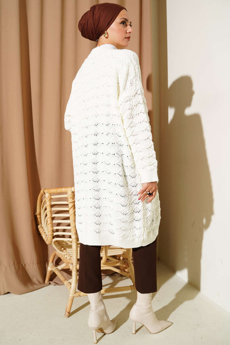 Knit Cardigan with Cable Detail - Ecru