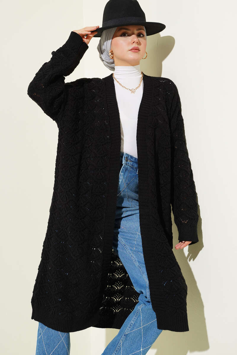 Knit Cardigan with Cable Detail - Black