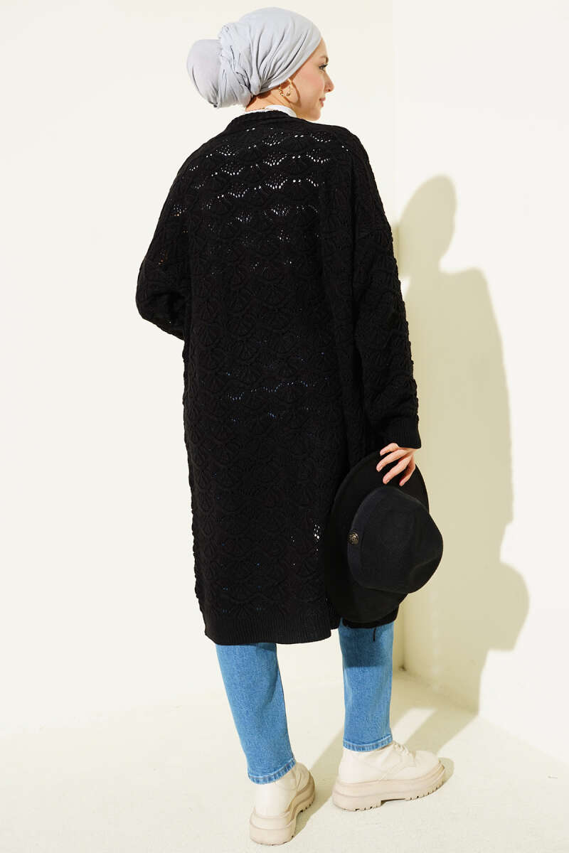 Knit Cardigan with Cable Detail - Black
