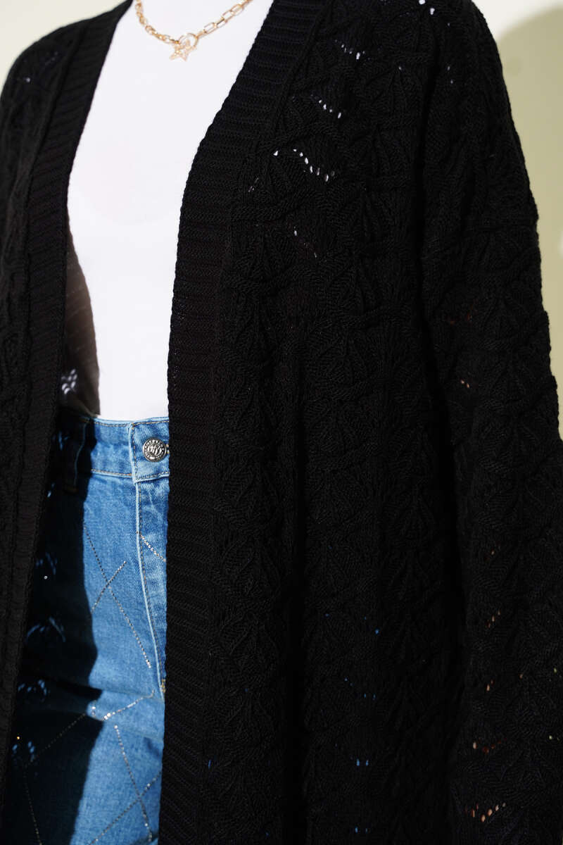 Knit Cardigan with Cable Detail - Black