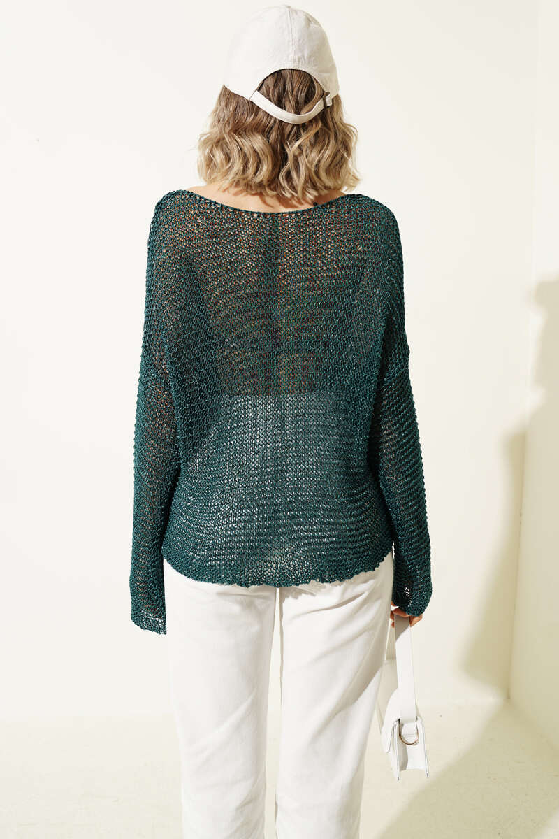 Mesh Sweater with Cable Detail - Teal