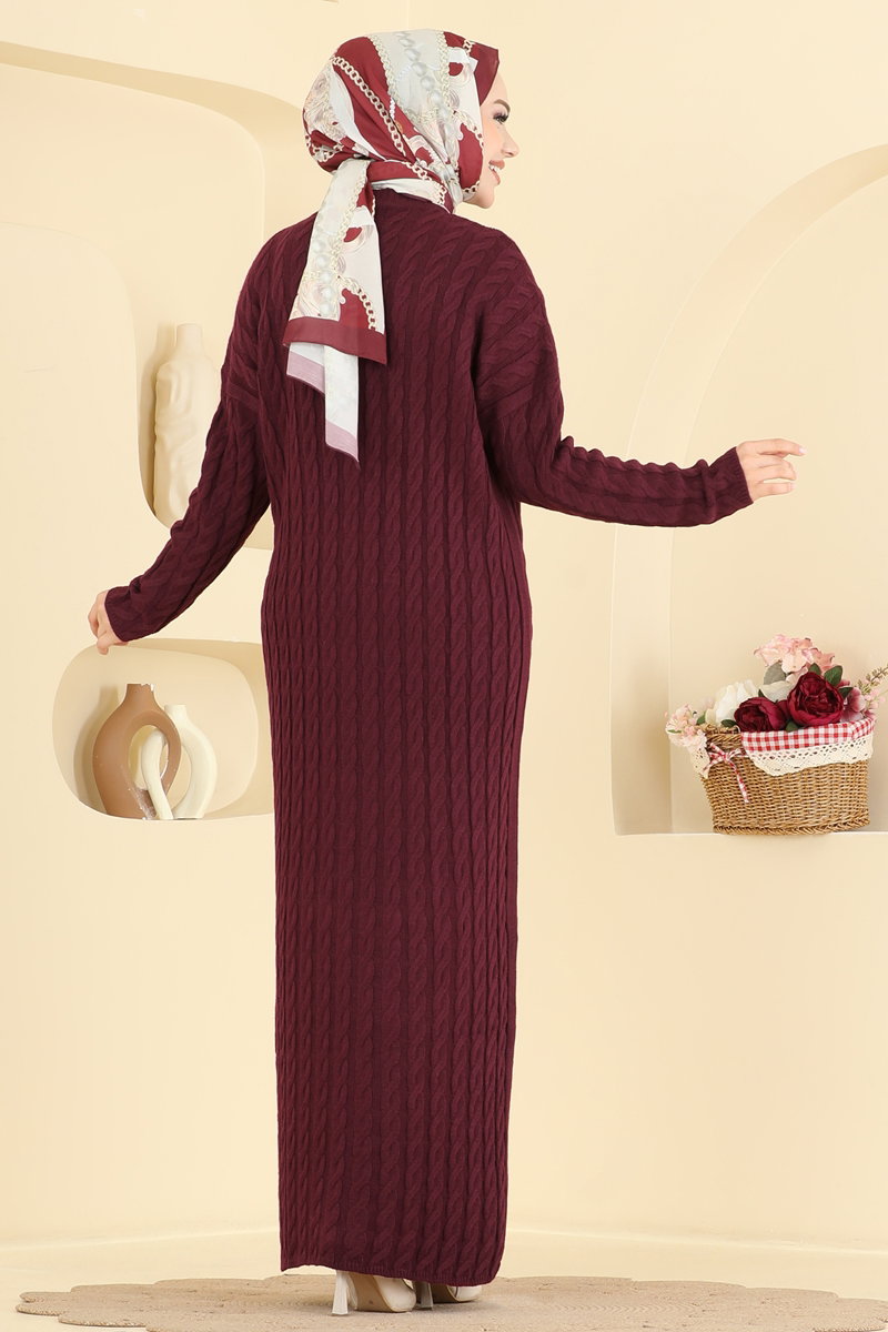 Cable Knit Dress - Burgundy