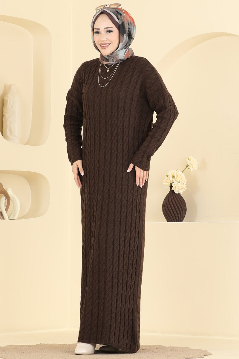 Cable Knit Dress - Brown