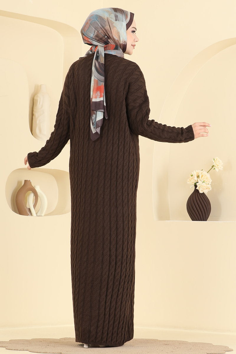Cable Knit Dress - Brown
