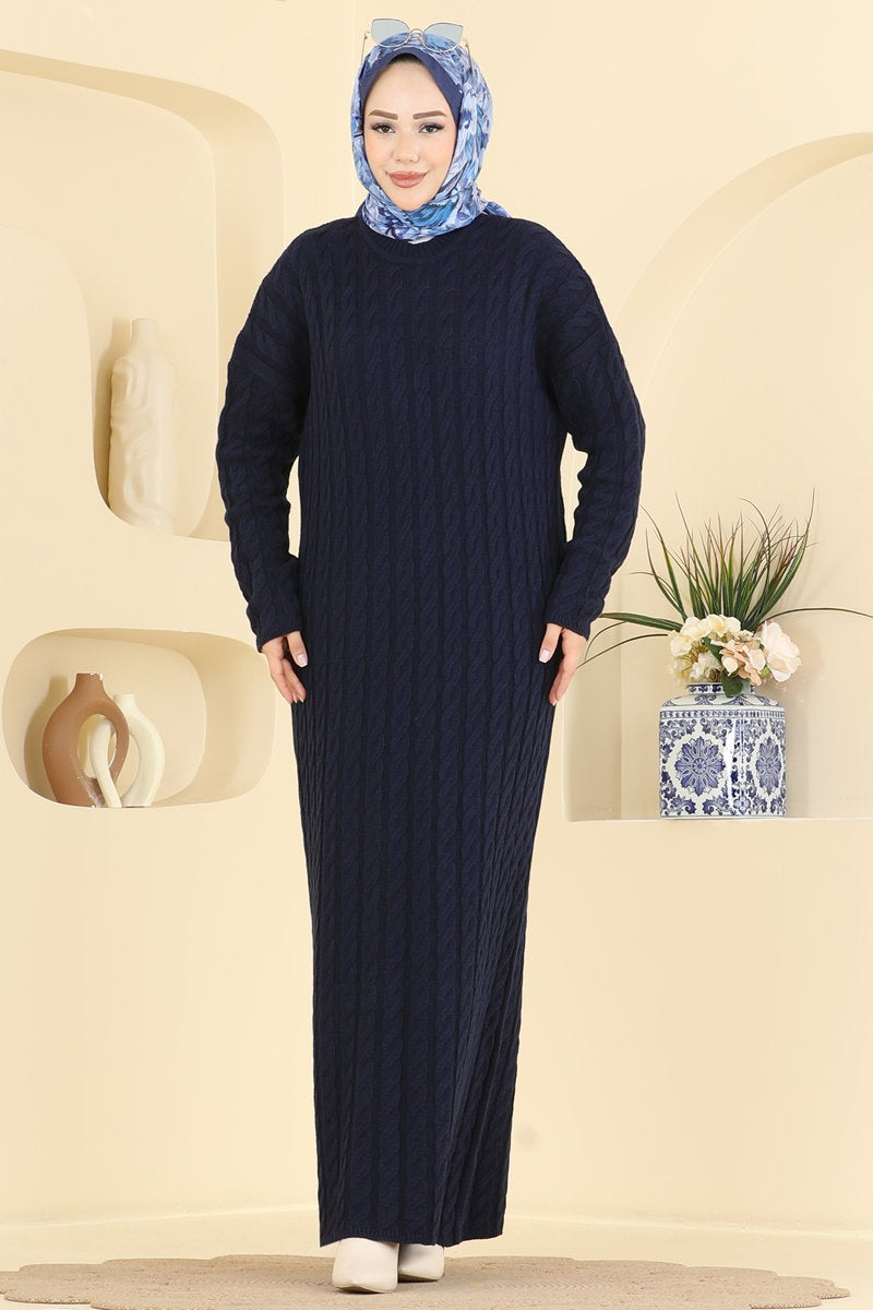 Cable Knit Dress - Navy