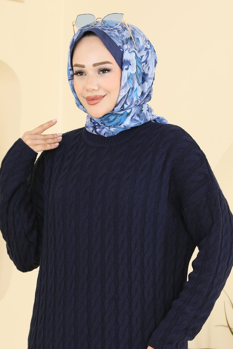 Cable Knit Dress - Navy