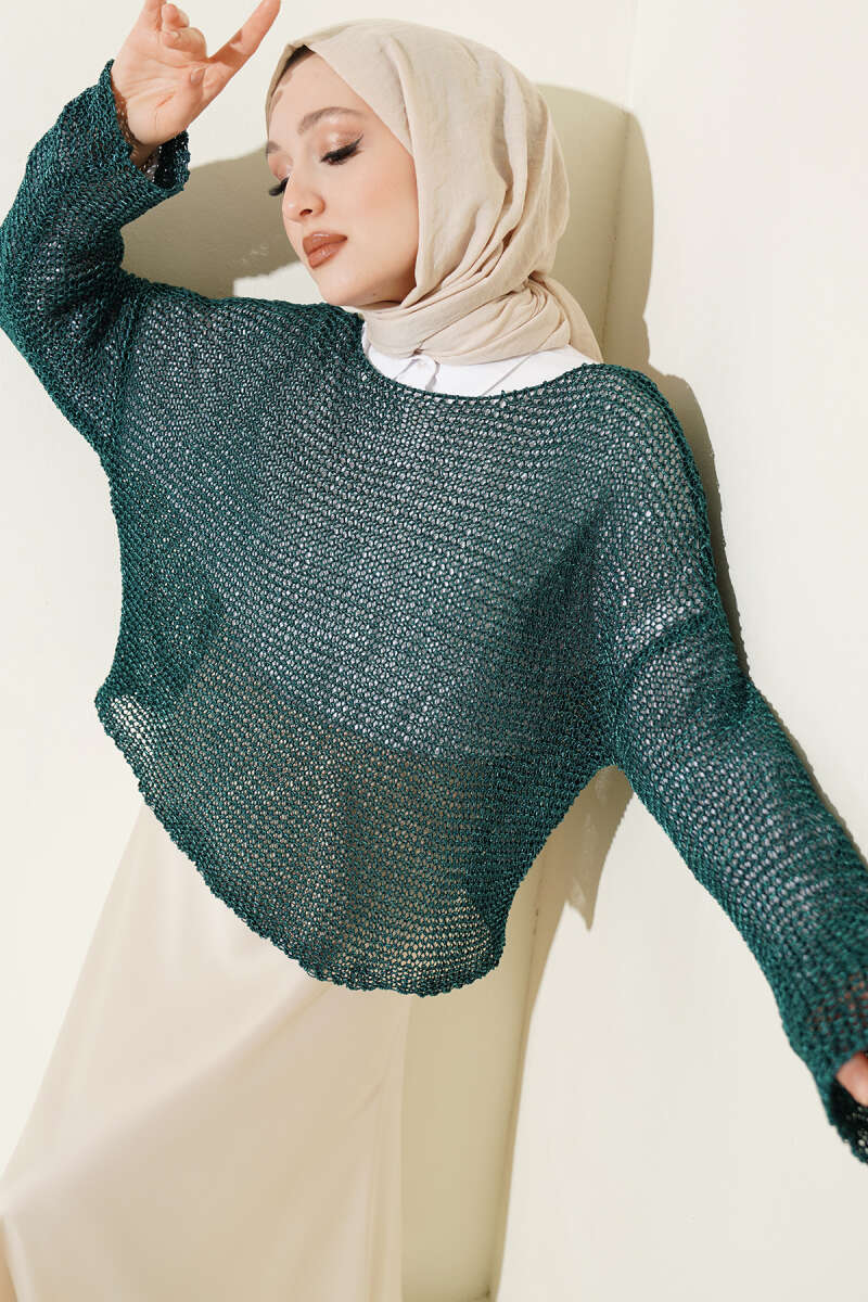 Open-Knit Mesh Sweater - Teal
