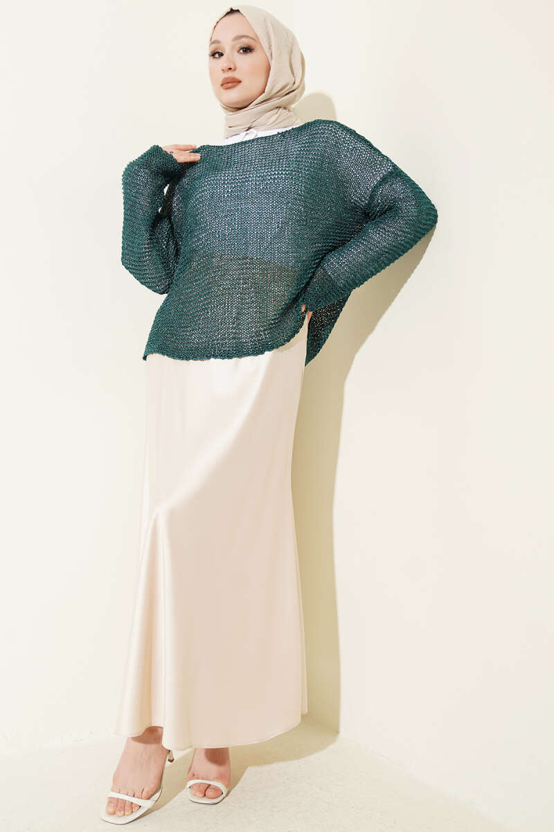 Open-Knit Mesh Sweater - Teal
