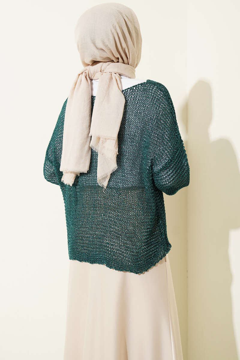 Open-Knit Mesh Sweater - Teal